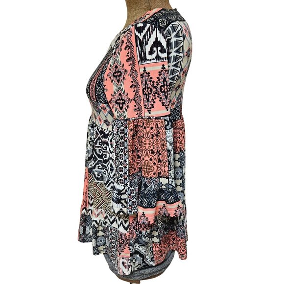 Pomelo Tunic Top Womens Size L Boho Patchwork Bell Sleeve Lightweight Flowy USA - Picture 6 of 10